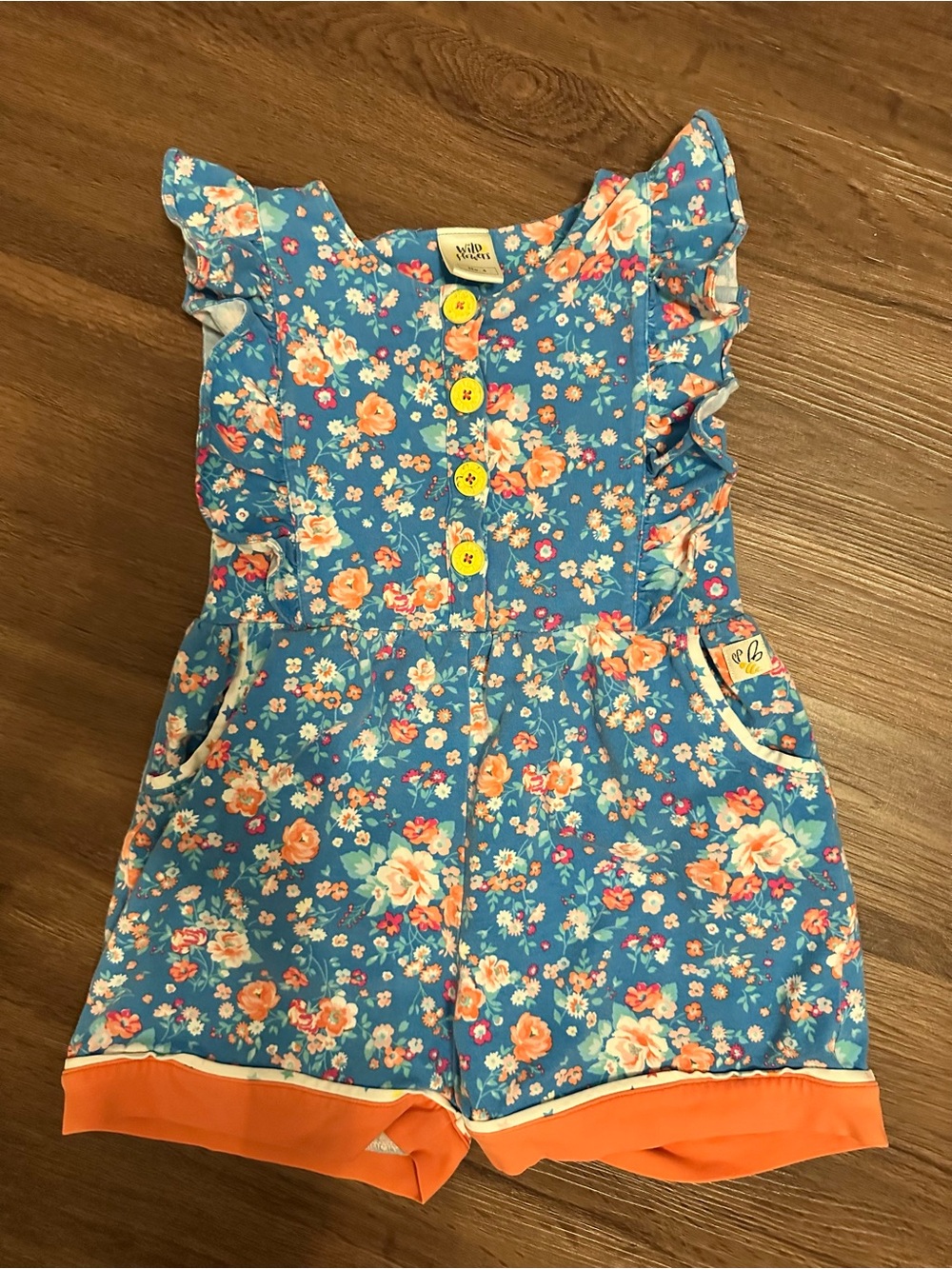 Wildflowers Blue Floral Romper with Coral Accents